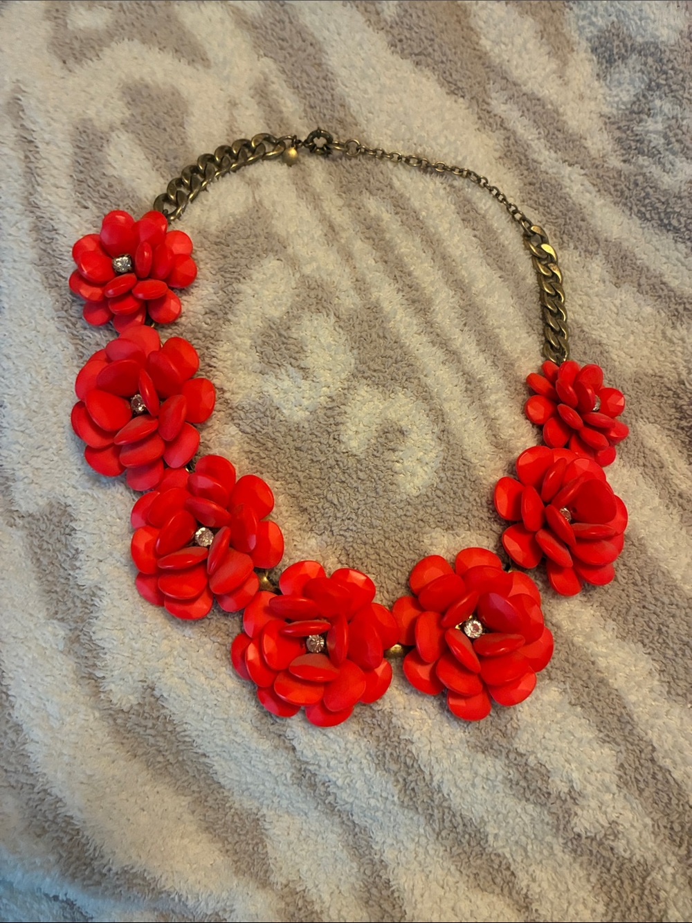 J.Crew Vintage Orange 3D Floral Wreath Bloom Rhinestone Statement Necklace